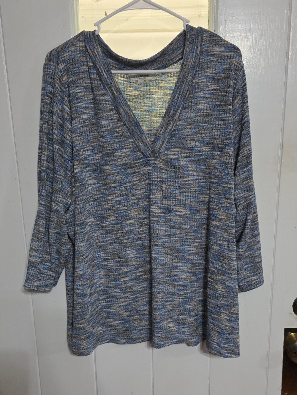 NWT Liverpool Multicolor Heathered Knit Top Blue/Tan Stretch Comfort Sz 3X‎